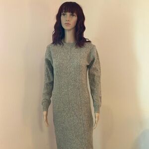 Vintage 100% Lambswool Gray Cable Knit Sweater Dress!